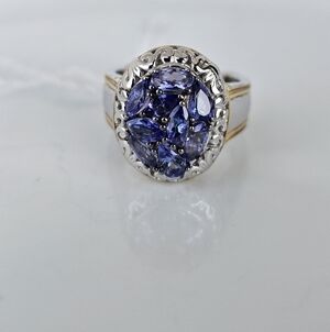Gems En Vogue Tanzanite Cluster Ring Palladium Sterling Silver 24k Size 7! New